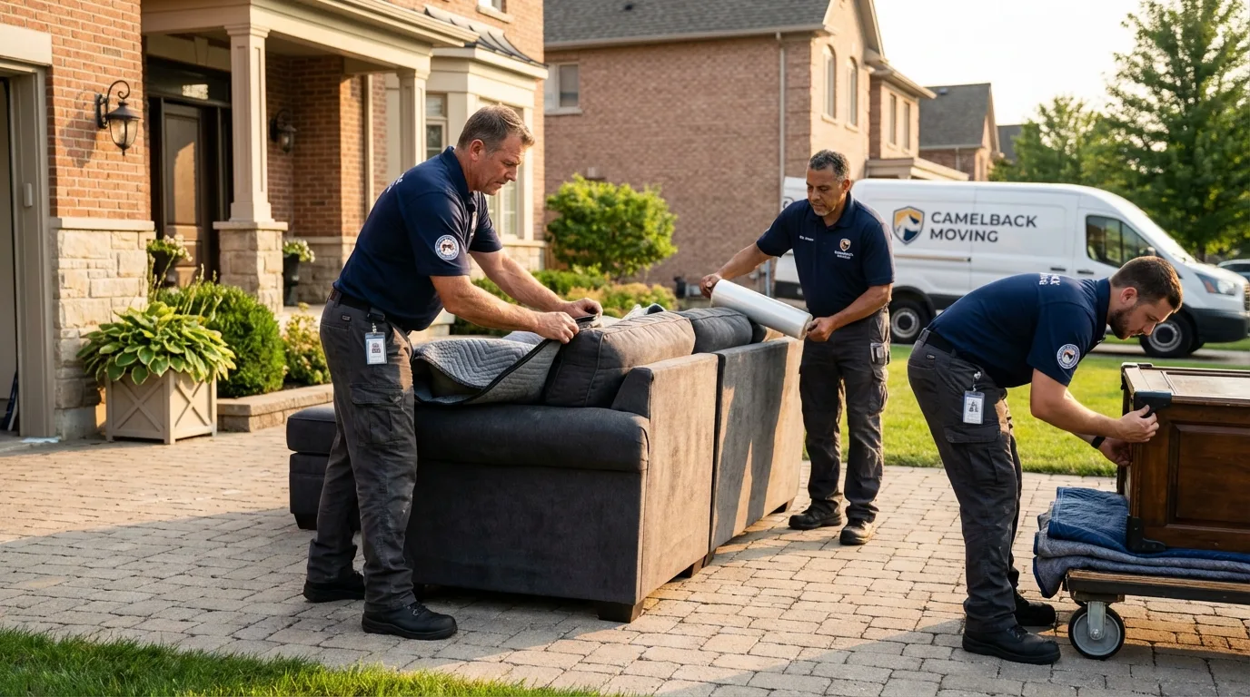 Large estate moving crew wrapping furniture in Jefferson City, MO